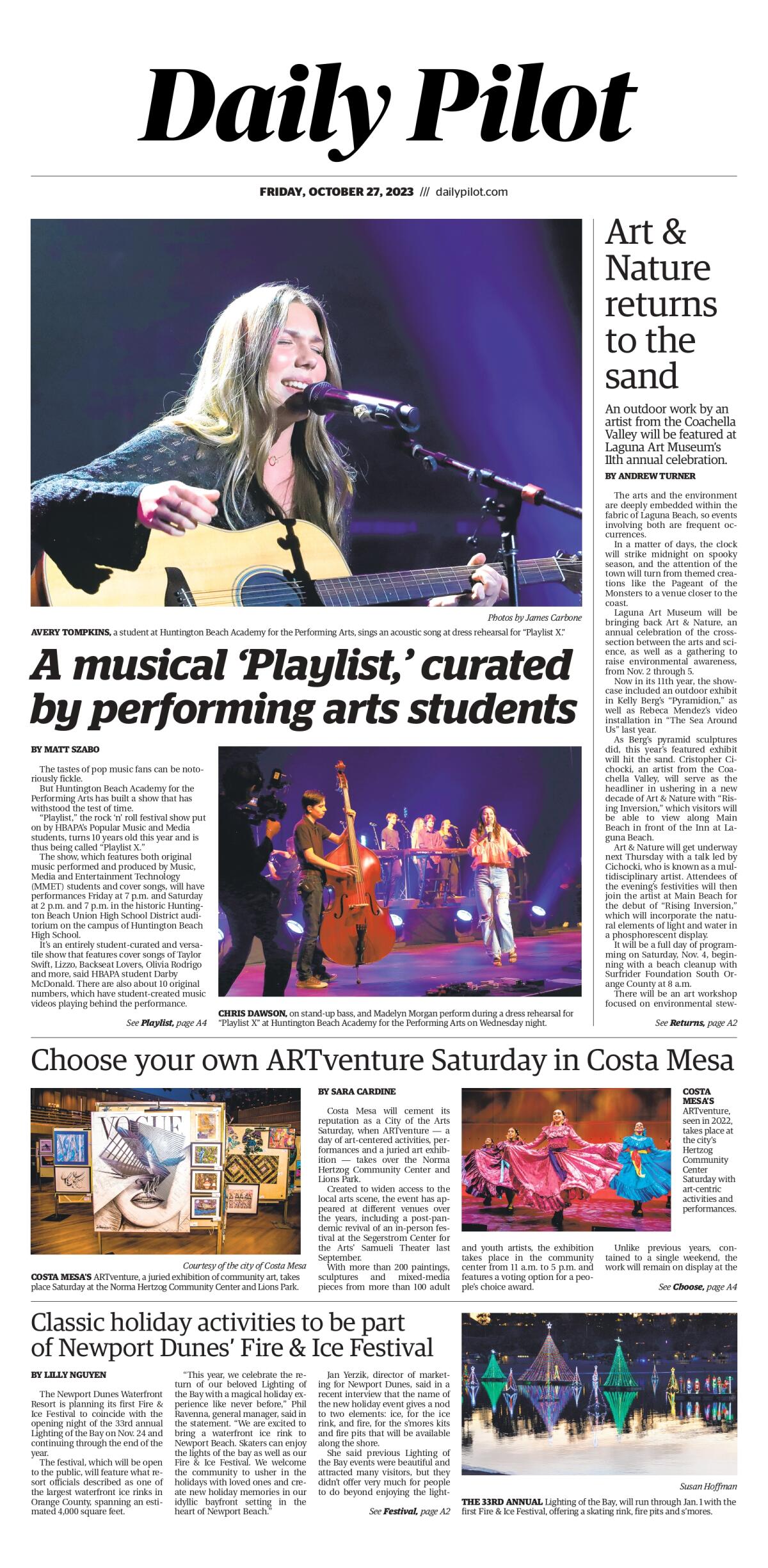 Front page of the Daily Pilot e-newspaper for Friday, Oct. 27, 2023.