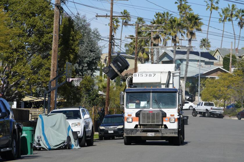 San Diego, CA - February 15: San Diego takes a key step toward starting to charge single-family homes for trash after decades of it being free. City paying a consultant $4.5M to study what kind of trash and recycling services to deliver and how much to charge. (Nelvin C. Cepeda / The San Diego Union-Tribune)