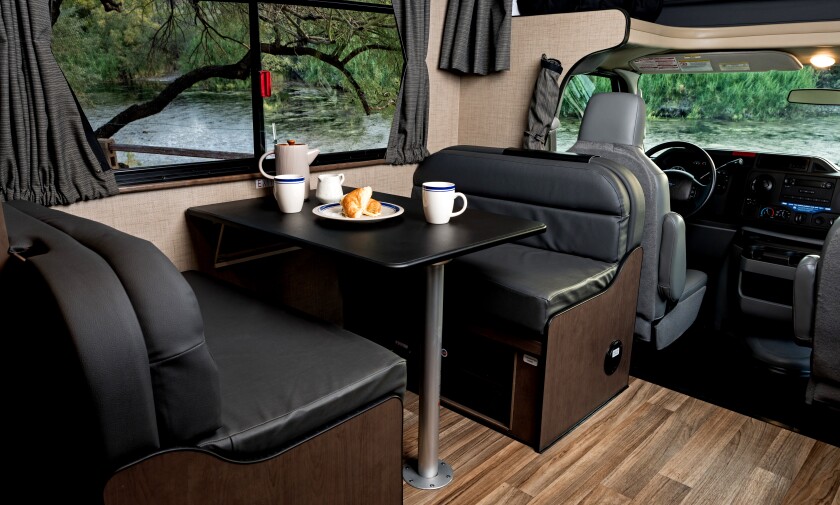 The interior of a Cruise America RV.