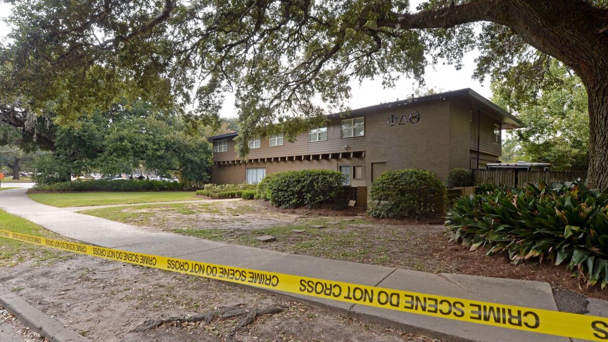 A pledge died Sept. 14 after a night of drinking at the Phi Delta Theta fraternity house at Louisiana State University in Baton Rouge.