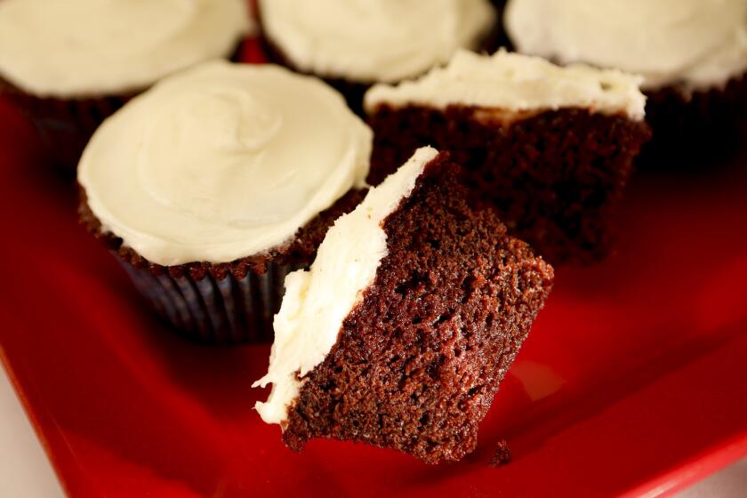 The red velvet cupcakes at the Hotel del Coronado are made even more moist when they squeeze in a little simple syrup. Recipe: Hotel del Coronado's red velvet cupcakes