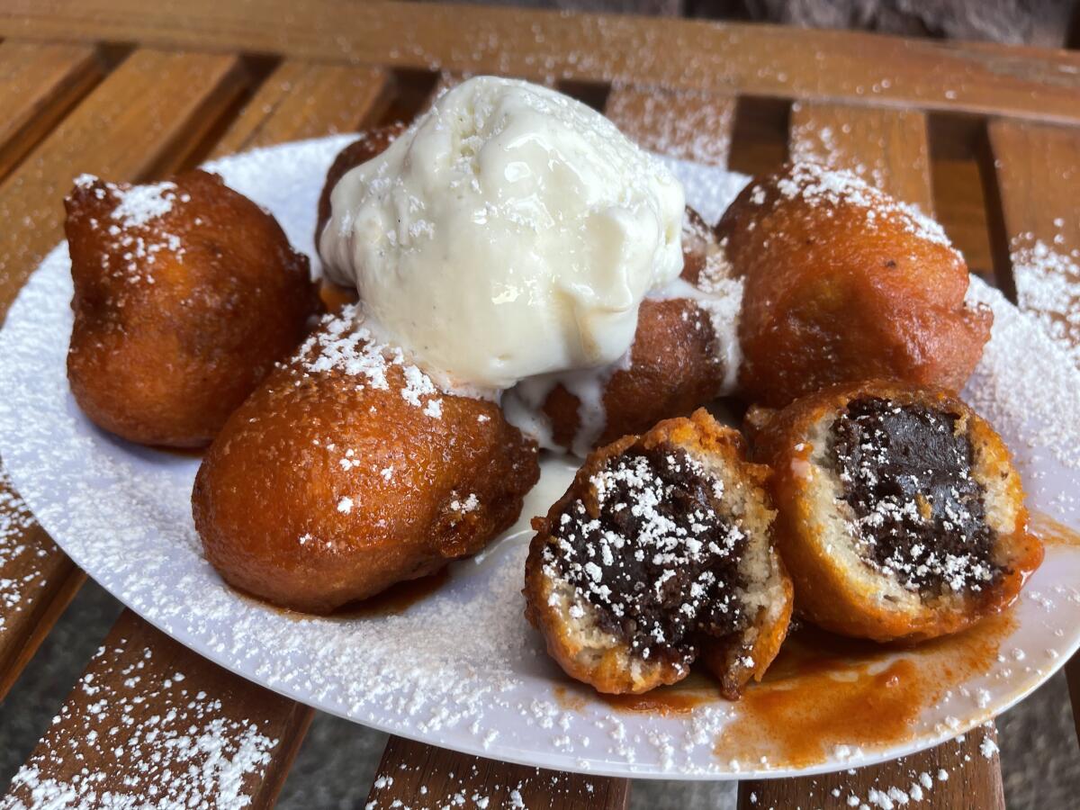 Fried buffalo brownies with vanilla ice cream at the Chicken Charlie's booth 