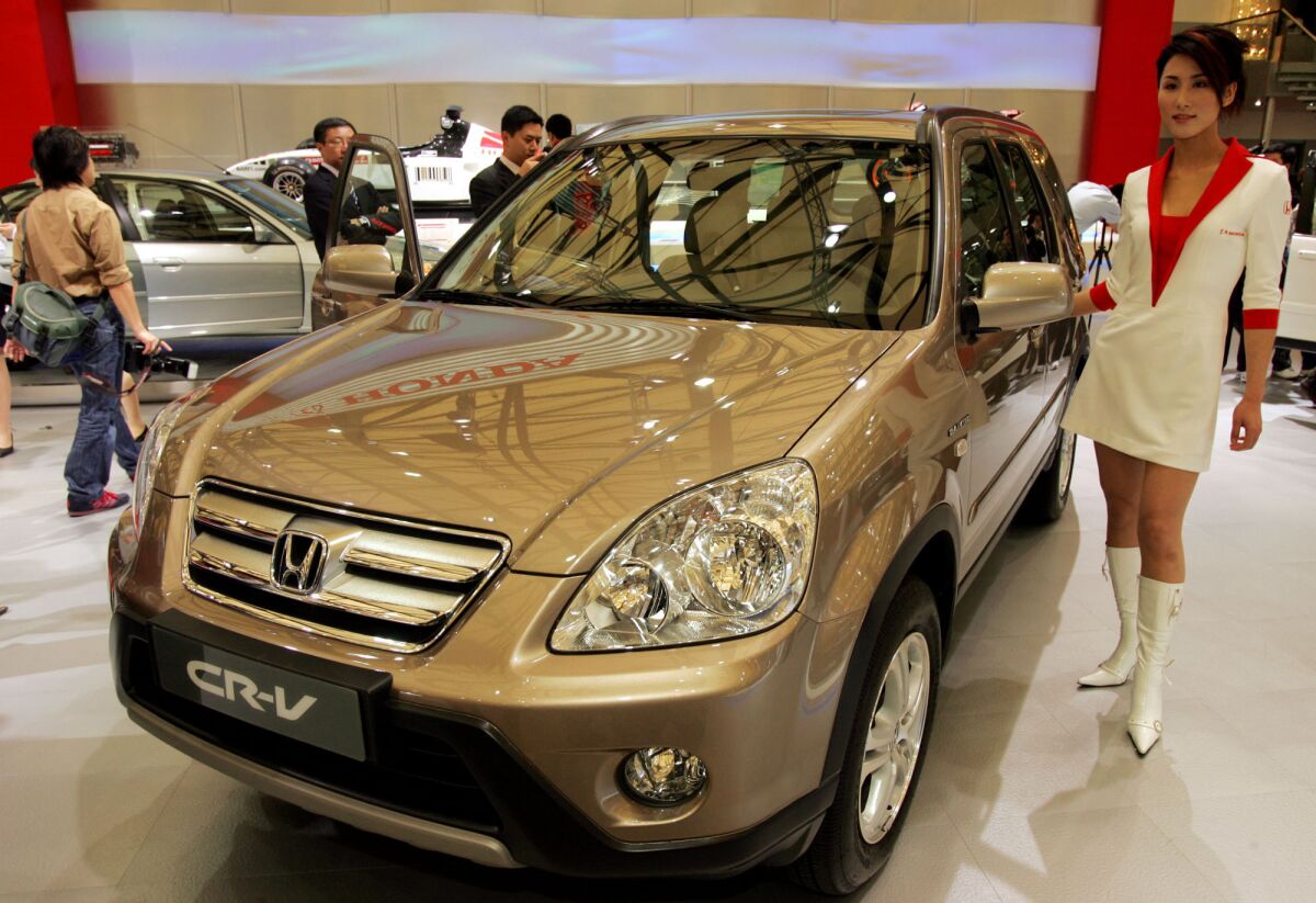 A Honda CR-V is seen in this file photo at an Auto Shanghai 2005 exhibition in China. Honda has expanded its recall for faulty airbags to include CR-Vs from 2002 to 2004.