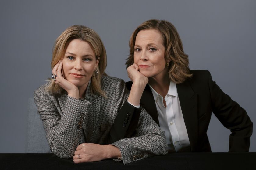 OCTOBER 24 - NEW YORK, NY: Elizabeth Banks and Sigourney Weaver photographed at the Crosby Street Hotel in New York, NY on October 24, 2022. (Justin Jun Lee / For The Times)
