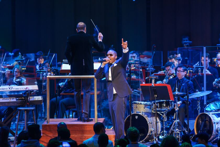 WASHINGTON, DC - March 28th, 2014 - Rapper Nas performs his classic debut album Illmatic with the National Symphony Orchestra at the Kennedy Center in Washington, D.C. The performance was part of the "One Mic: Hip-Hop Culture Worldwide" festival. (Photo by Kyle Gustafson / For The Washington Post via Getty Images)