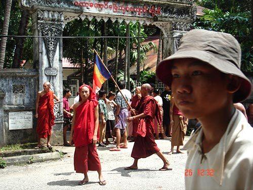 Buddhist monks take to the streets of Yangon for the ninth straight day, defying a ban on public assembly by Myanmar's secretive government.