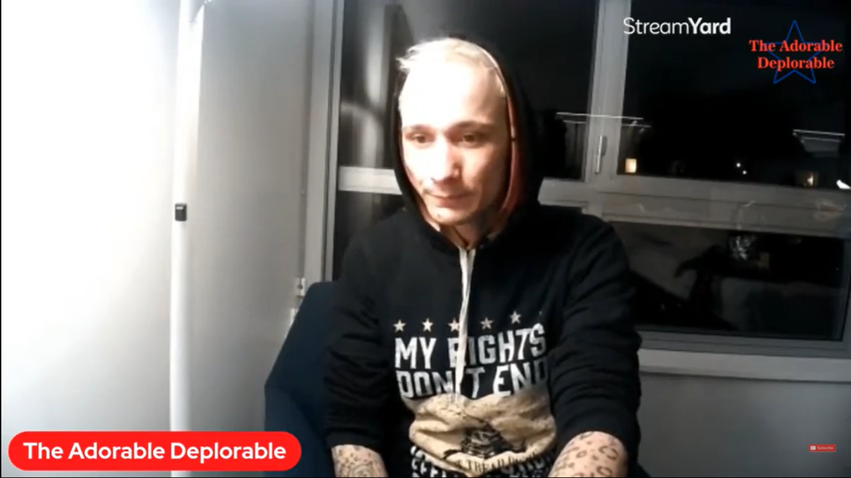 Kristopher Dreww of Huntington Beach answers questions during a live video following the storming of the U.S. Capitol.