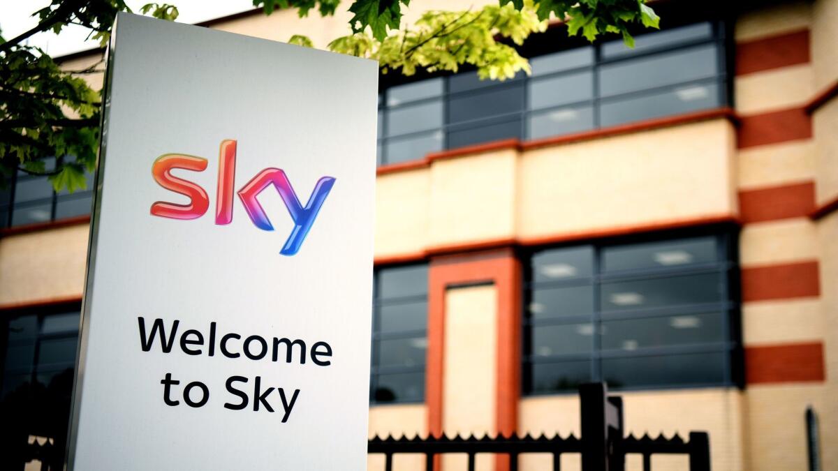Sky's headquarters in London are shown.
