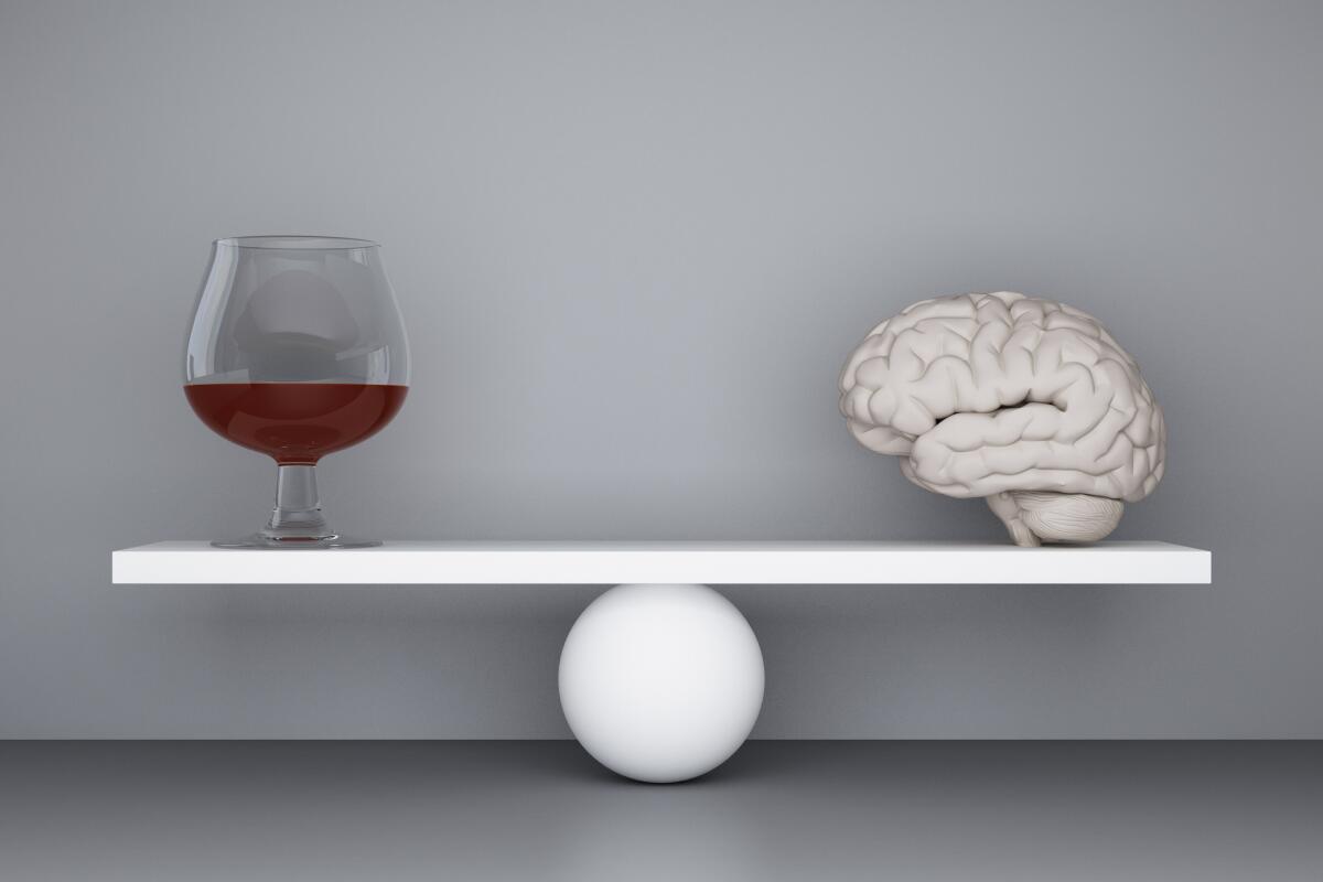 concept of balance between the brain and alcohol. 3d rendering