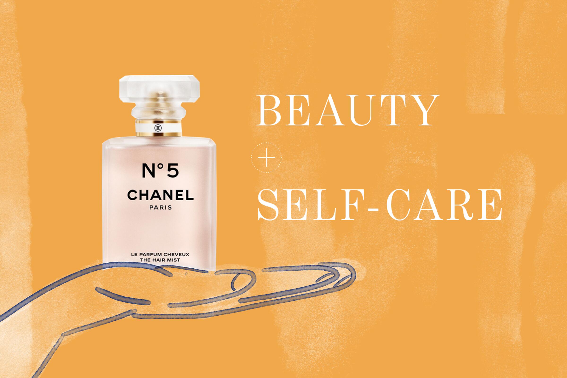 A photo illustration featuring a Chanel No. 5 bottle.