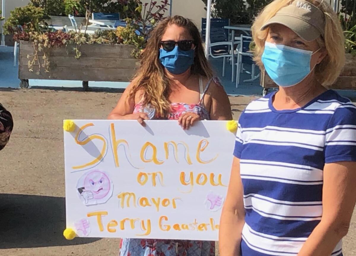 Del Mar Mayor Terry Gaasterland spent about an hour and a half talking to protesters.