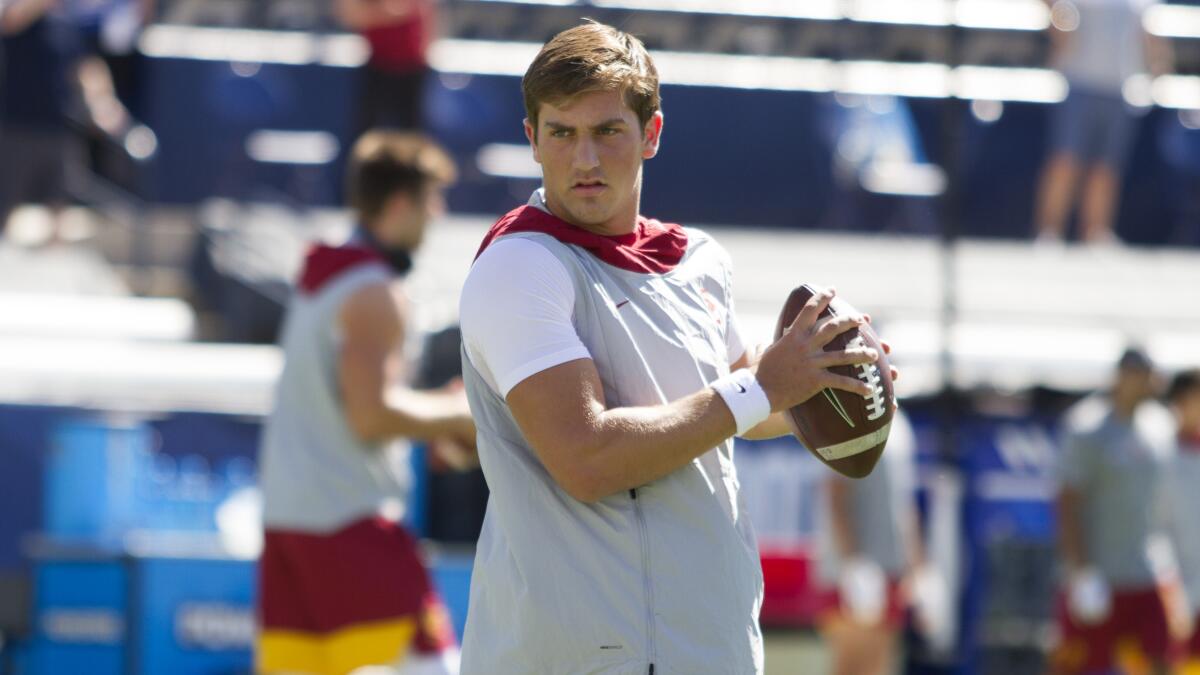 USC quarterback Kedon Slovis warms up before the game against BYU Cougars on Sept. 14 in Provo, Utah.