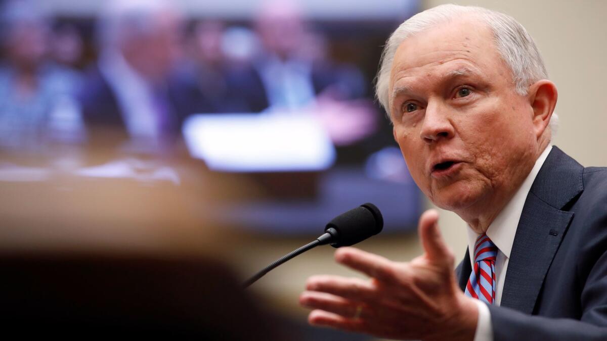 Atty. Gen. Jeff Sessions speaks during a House Judiciary Committee hearing on Capitol Hill on Tuesday.