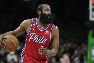 Philadelphia 76ers guard James Harden (1) during Game 1 in the NBA basketball.