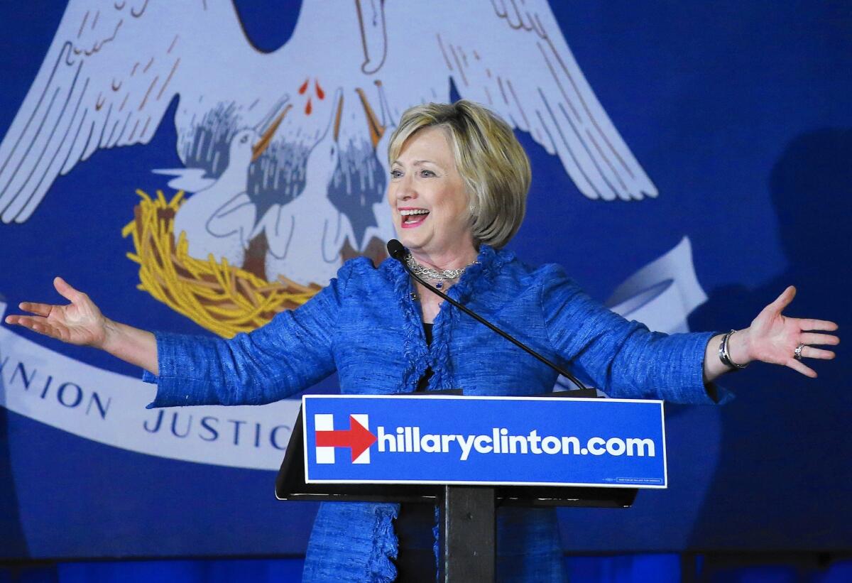 Democratic presidential candidate Hillary Rodham Clinton campaigns in Baton Rouge, La., on Monday.