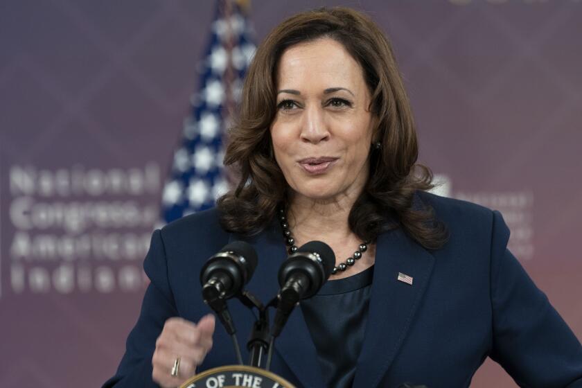 VP Kamala Harris speaks to the National Congress of American Indians' 78th Annual Convention, Tuesday, Oct. 12, 2021