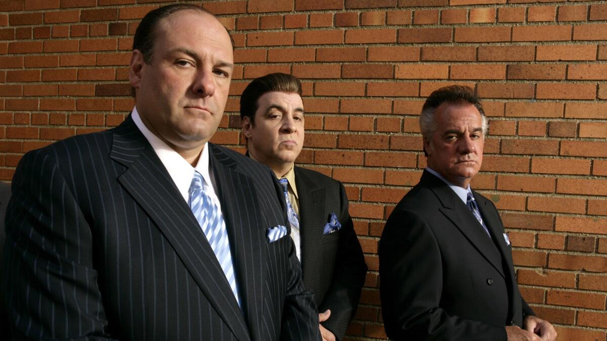 James Gandolfini, left, Steven Van Zandt and Tony Sirico in HBO's mission-defining hit, "The Sopranos."