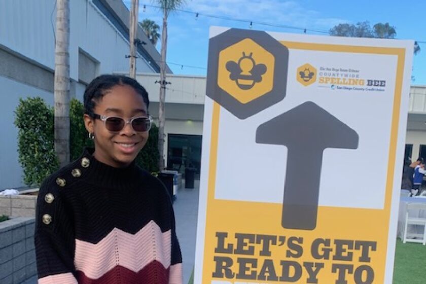 La Jolla student Esther Agoh at the March 9 San Diego Countywide Spelling Bee.