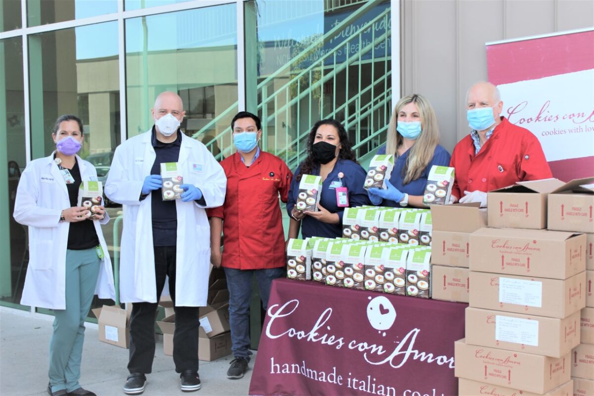 As a thank you to the COVID-19 North County Healthcare Services, Cookies Con Amore brought 300 boxes of cookies