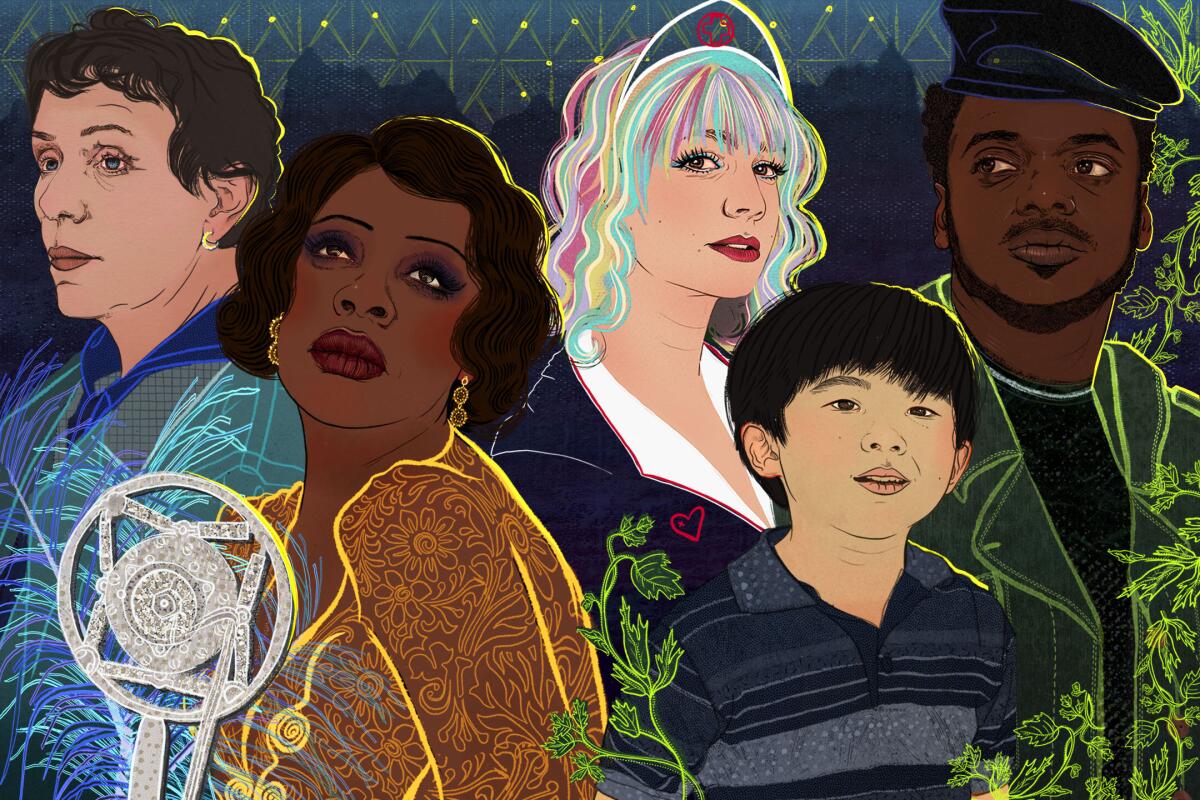 Illustration of some 2021 Oscar nominees and film cast