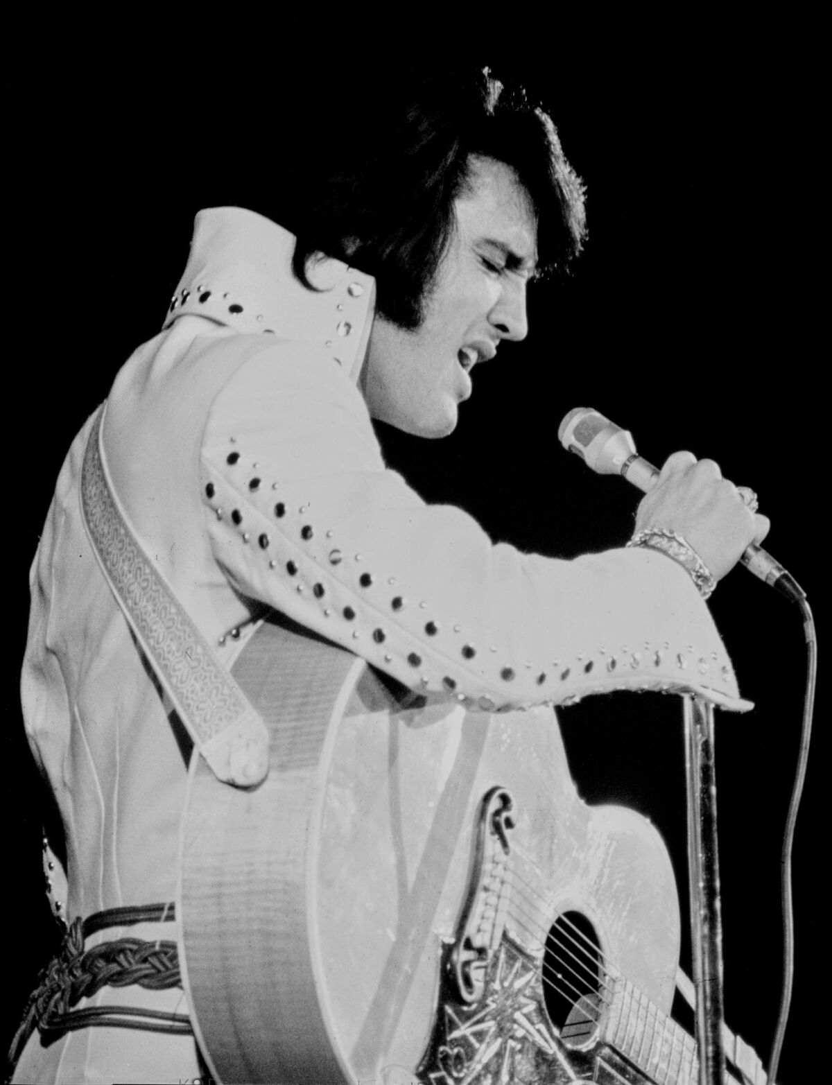 During the 1970s. Elvis was famous for his jewel-encrusted jumpsuits. He's seen here performing at the International on Aug. 17, 1971. (Jim Swift/Las Vegas News Bureau)