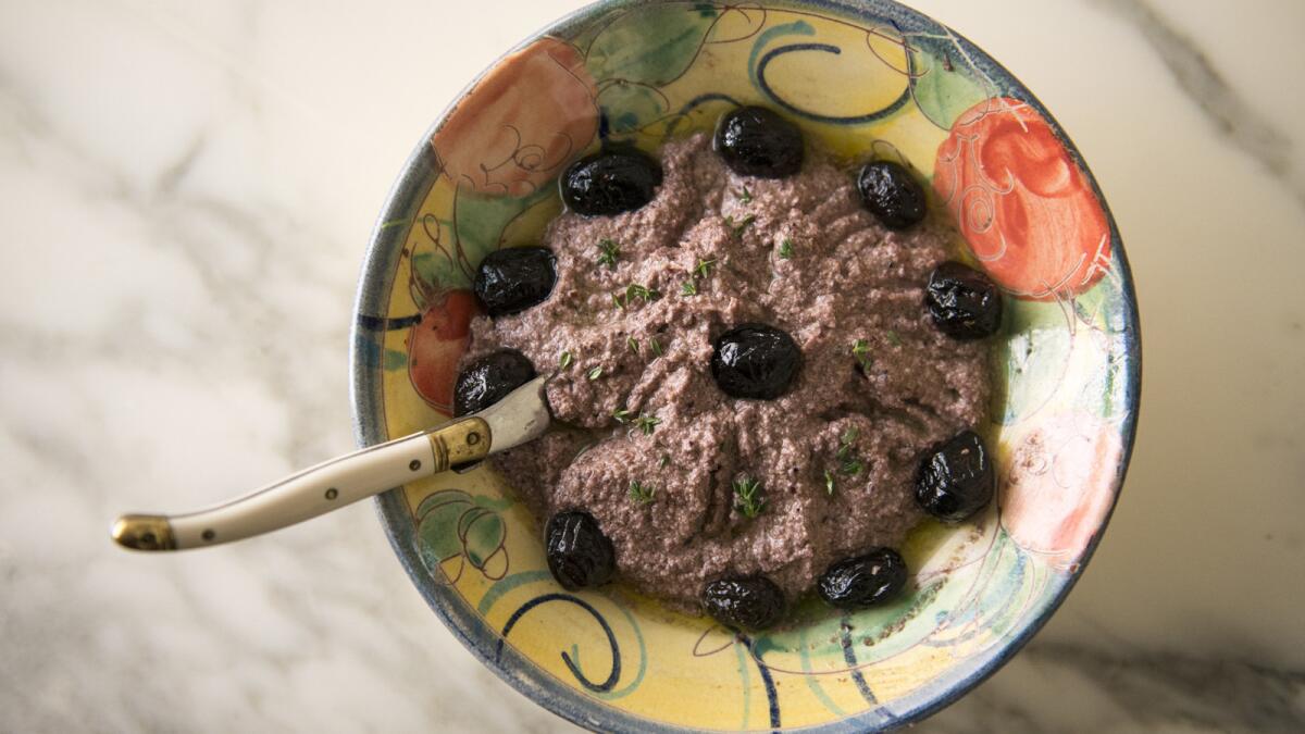Kalamata and oil-cured olive tapenade with tuna made by Martha Rose Shulman.