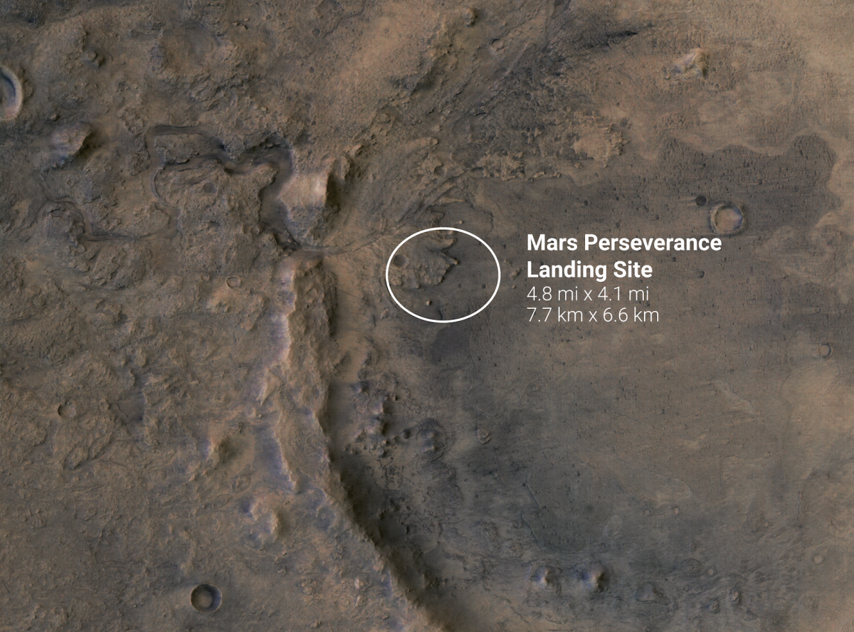 Jezero Crater as seen by the Mars Express orbiter.