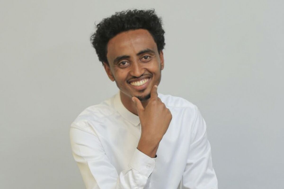Freelance video journalist Amir Aman Kiyaro who works with The Associated Press poses for a photograph at his wedding Sunday, Oct. 17, 2021 in Ethiopia. Amir Aman Kiyaro, a freelance video journalist accredited to The Associated Press in Ethiopia has been detained by police in the capital, Addis Ababa, the news organization said Wednesday Dec. 15, 2021. Kiyaro was detained under the country's new war-related state of emergency powers on Nov. 28 after returning home from a reporting trip. He has not been charged. (Handout via AP)