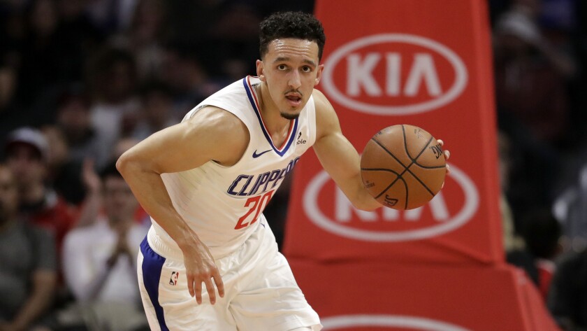 Clippers guard Landry Shamet heads up court during a game last season.