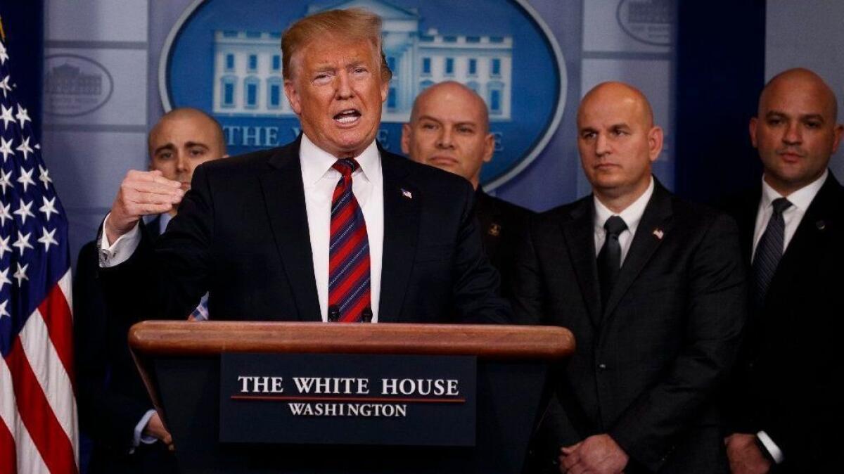 President Trump speaks to reporters about border security in the briefing room of the White House on Jan. 3.