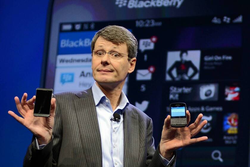 Thorssten Heins has been replaced as chief executive of struggling smartphone maker BlackBerry. Heins held the job since January 2012. John S. Chen, former head of business software company Sybase Inc., will serve as interim CEO will the company searches for a permanent successor.