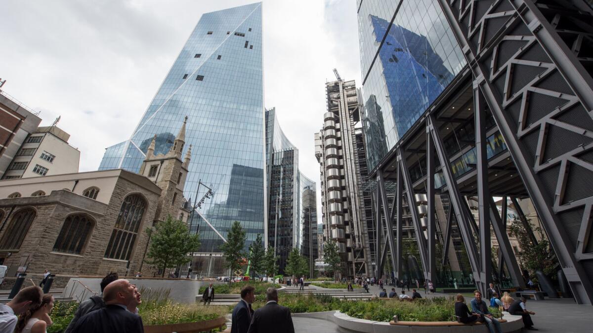 A London view taking in, from left, St. Andrew Undershaft church, the Scalpel tower, the Lloyd's building and the Leadenhall Building (also known as the Cheesegrater). Architects worry Brexit would hurt not only businesses' bottom line but also the profession's creative vitality.