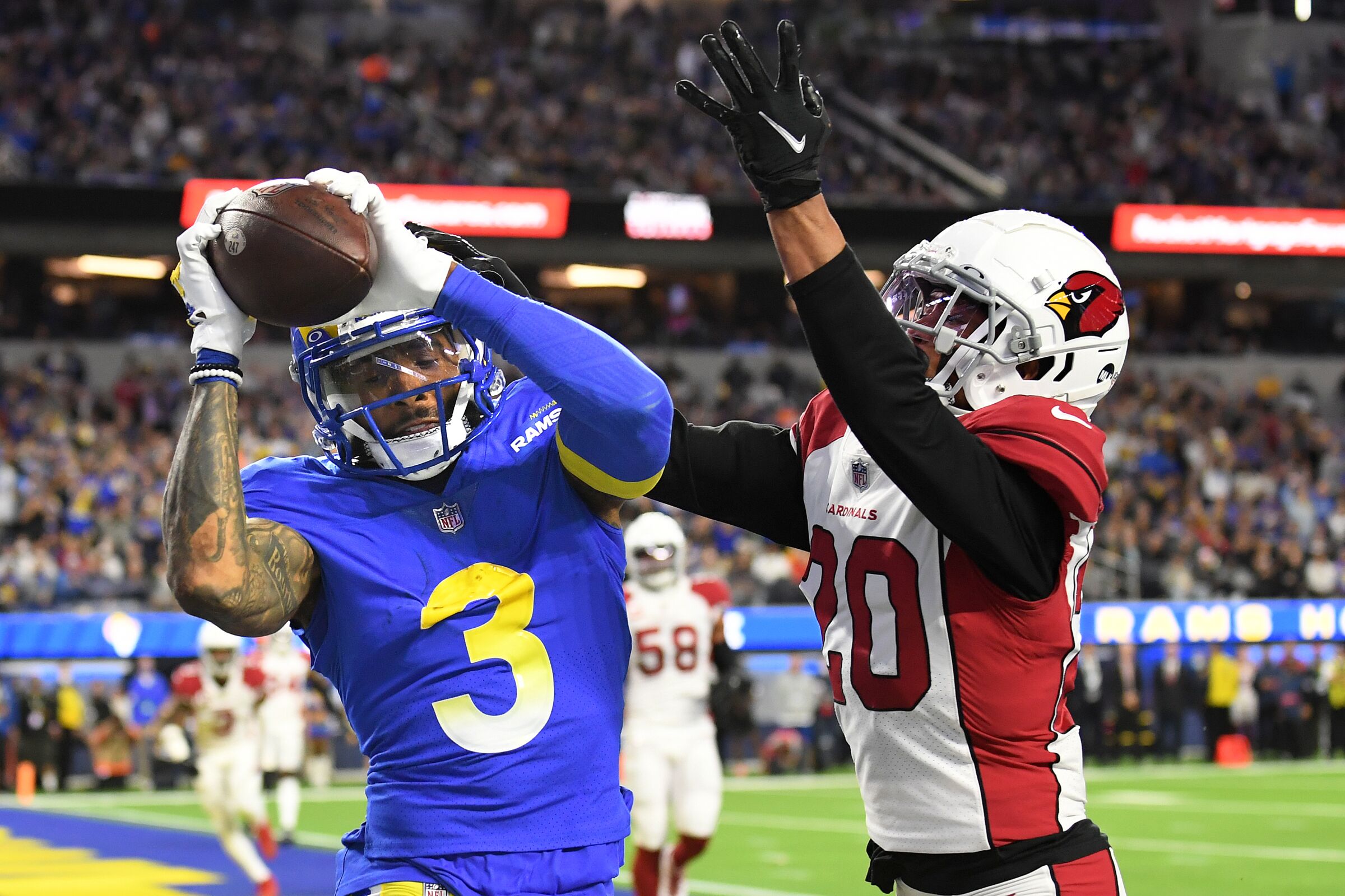 Rams receiver Odell Beckham Jr. pulls in touchdown catch in front of Cardinals cornerback Marco Wilson