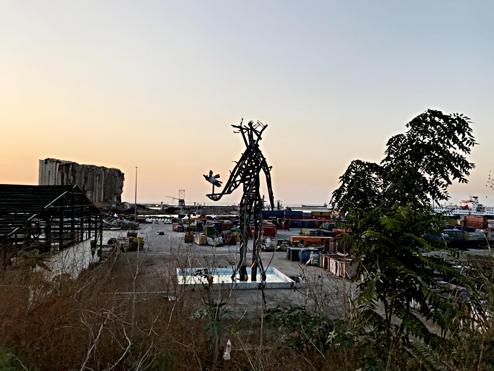 A statue made from the wreckage of Beirut port 