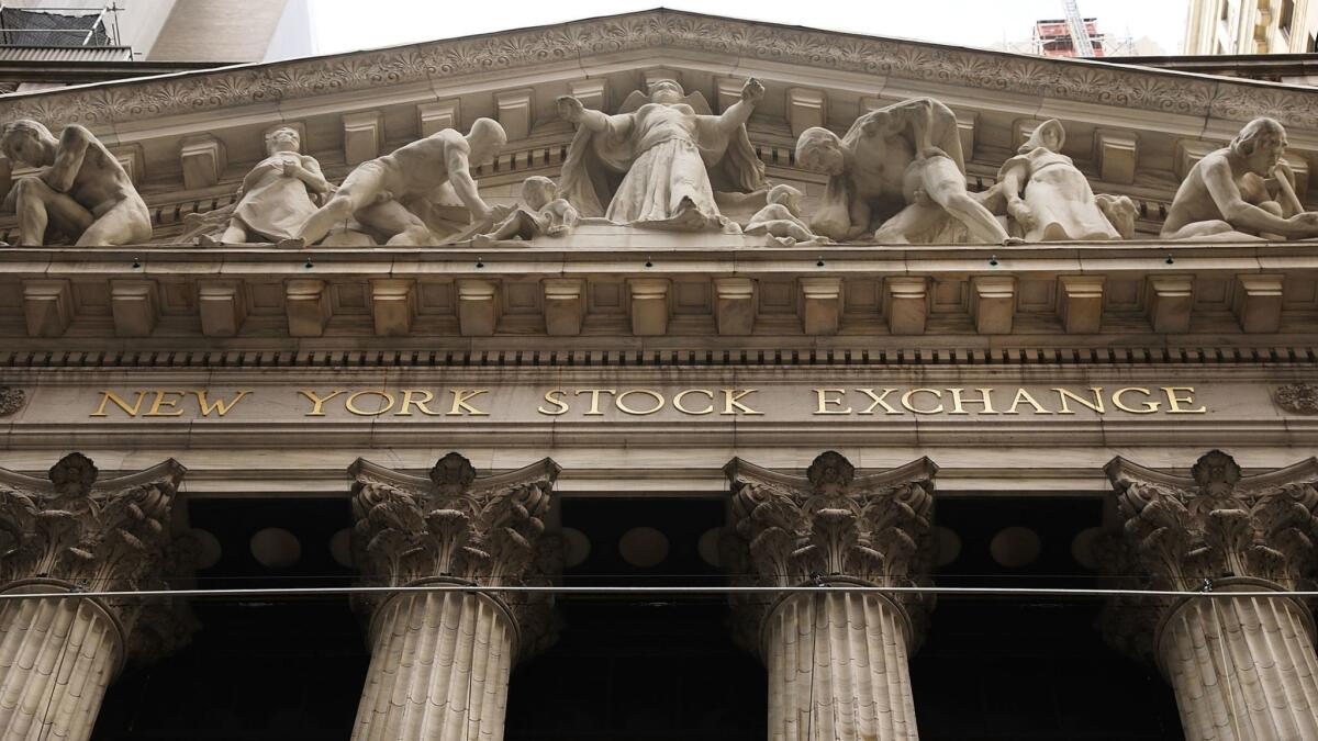 The facade of the New York Stock Exchange ion Wall Street.