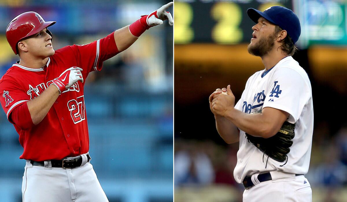 Angels center fielder Mike Trout (27) and Dodgers ace Clayton Kershaw have not so quietly become the faces of baseball in the Southland and beyond.