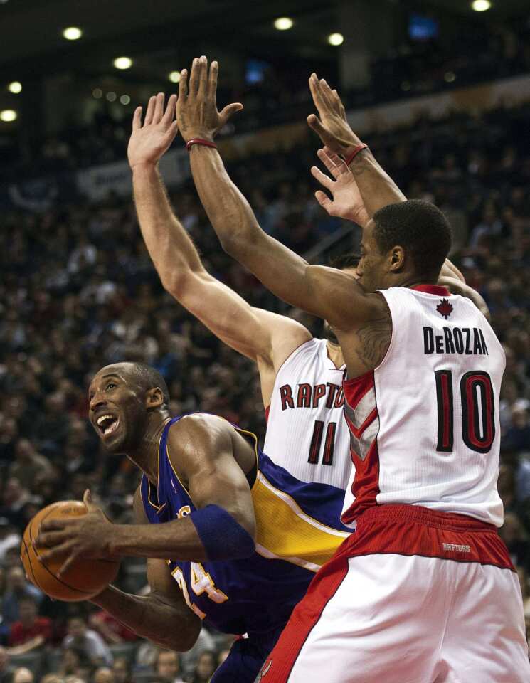 Kobe Bryant, Linas Kleiza, DeMar DeRozan