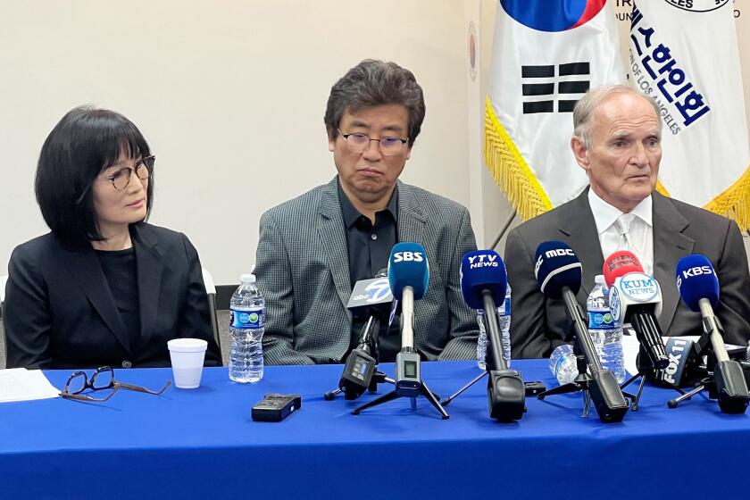 News conference at the headquarters of the Korean American Federation of Los Angeles.