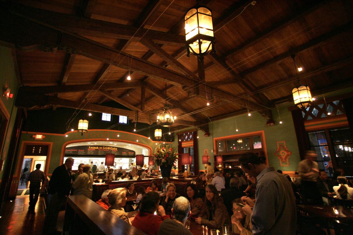 The main dining room of La Grande Orange Cafe, a popular Pasadena hangout.