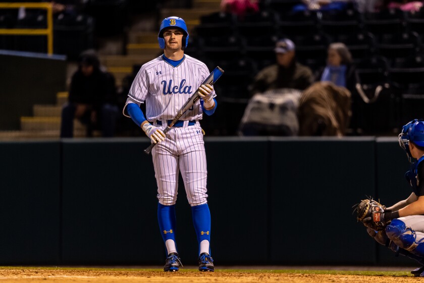 UCLA's Mitchell Garrett at the plate during the game.
