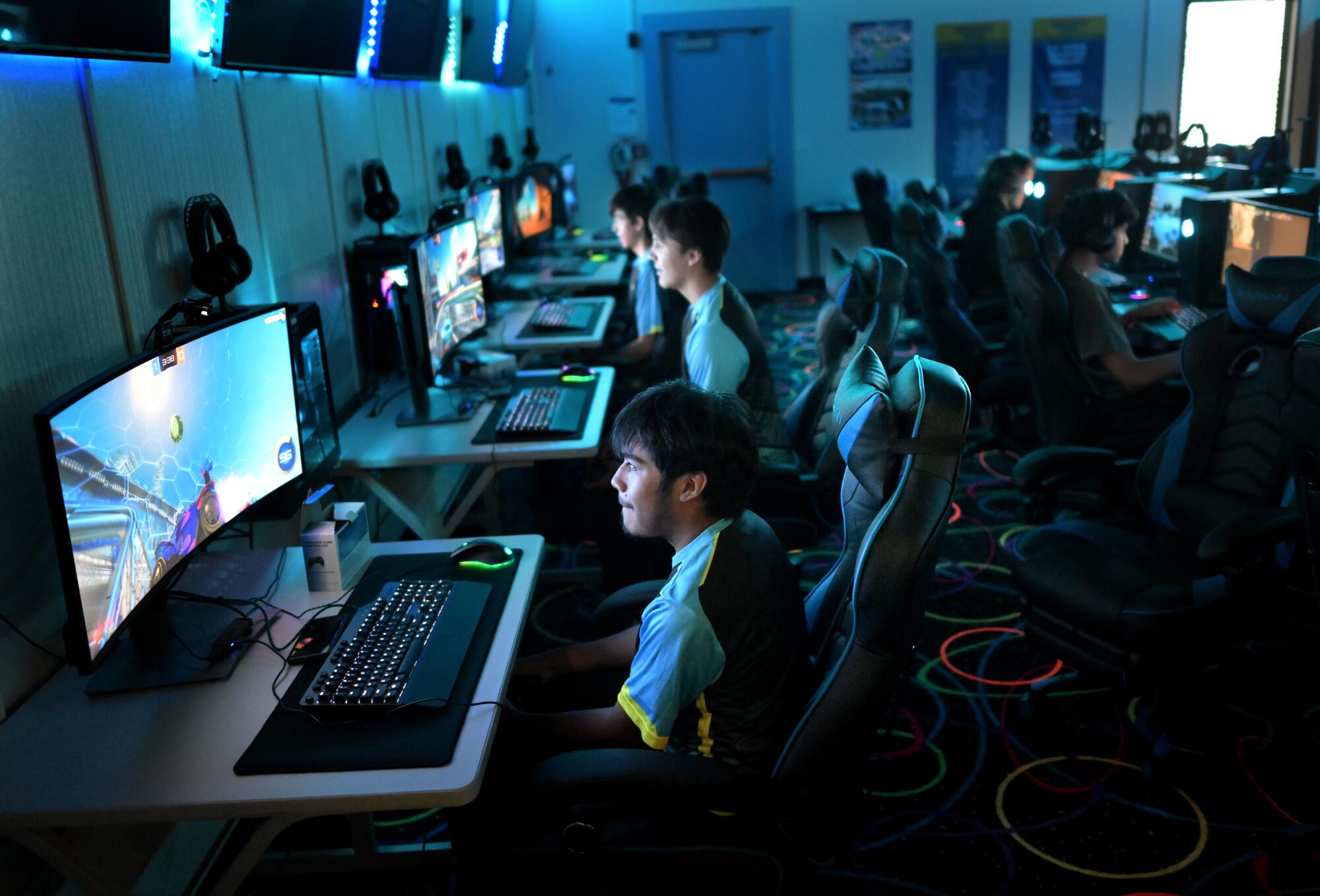 Esports players compete at Quartz Hill High School in Quartz Hill.