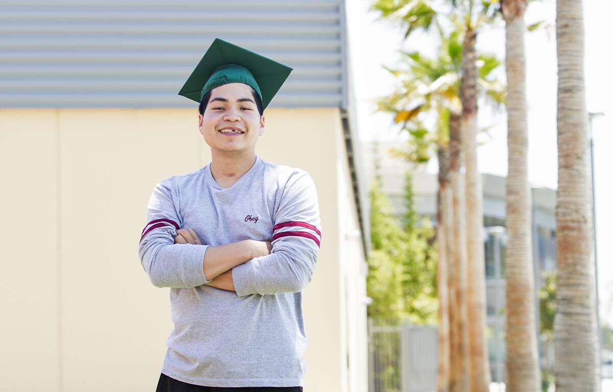 Miguel Elias will graduate from Costa Mesa High School despite suffering serious injuries in a motorcycle crash last November.