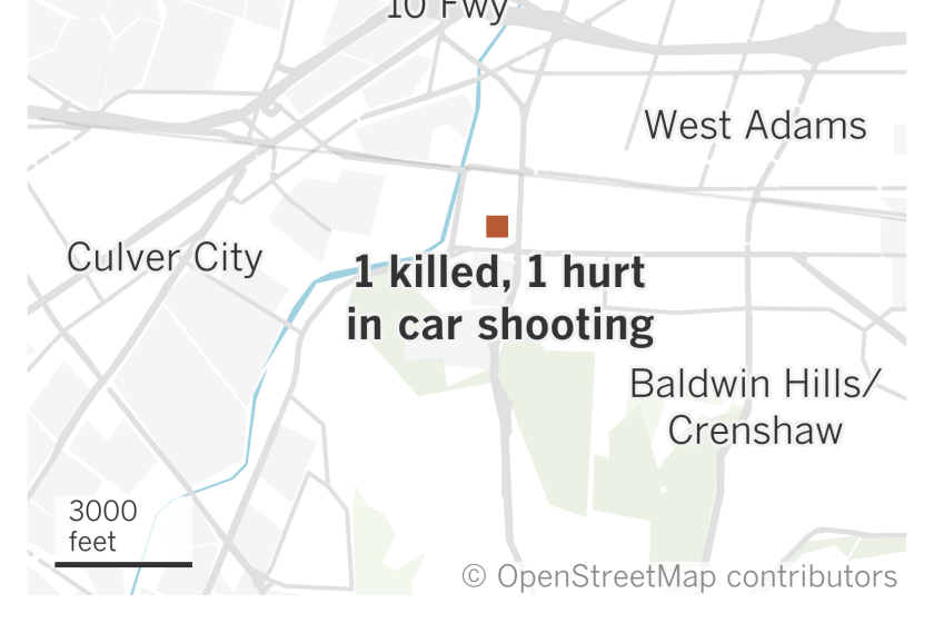 A map of the area near Baldwin Hills/Crenshaw shows where a shooting left 1 person killed and 1 hurt