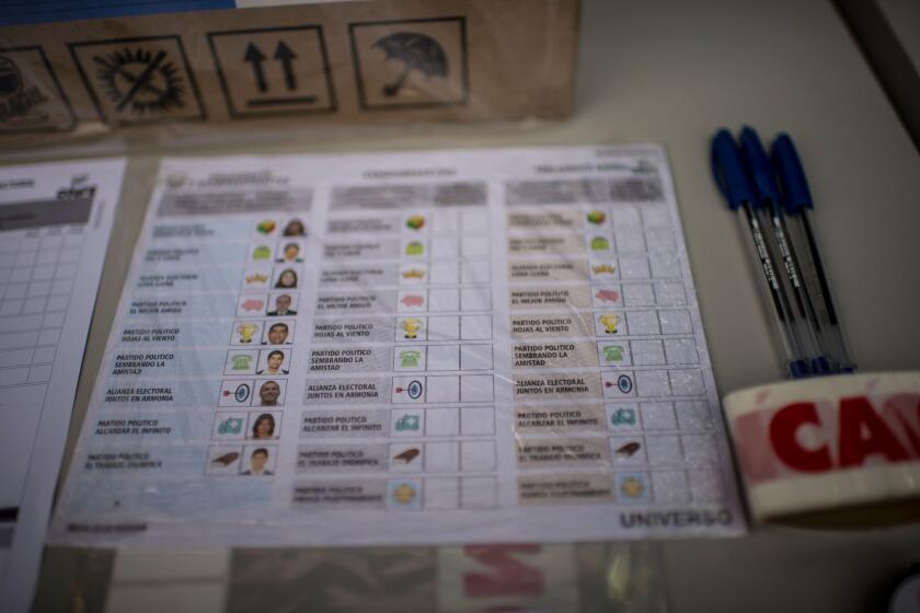 A Peruvian ballot at a polling station in Lima on the eve of presidential and general elections.