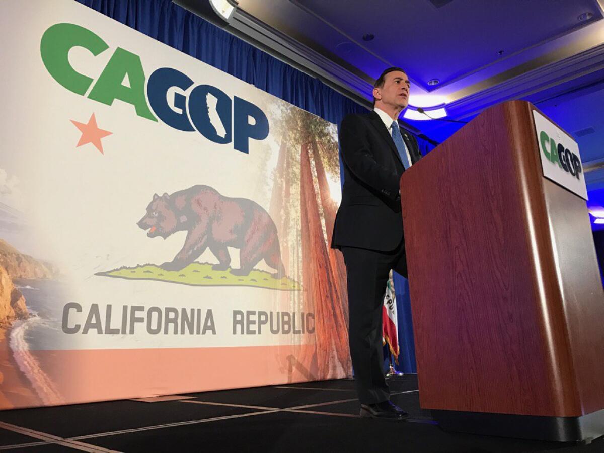 Rep. Darrell Issa speaks at the California Republican Party convention in Sacramento Sunday.