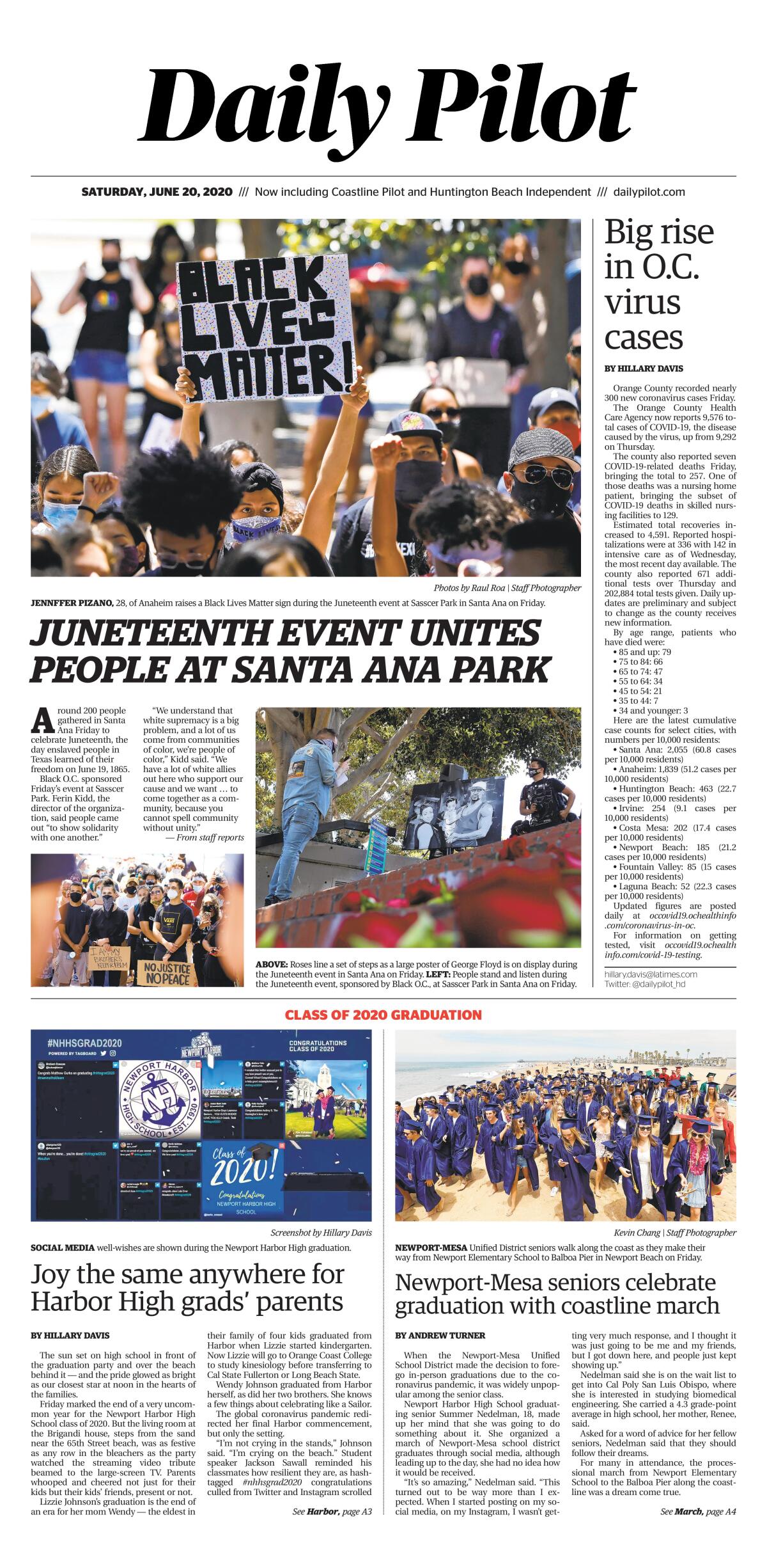 Daily Pilot e-Newspaper: Saturday, June 20, 2020 Cover