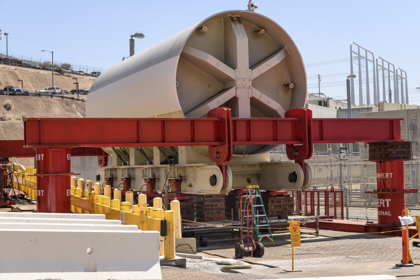 The 770-ton steel cylinder that holds the reactor pressure vessel from Unit 1 at the now shuttered San Onofre Nuclear Generating Station. The component that held the nuclear fuel at Unit 1 of the plant when it was operating is about to be shipped by rail to a disposal site in Utah as part of the plant's dismantlement.