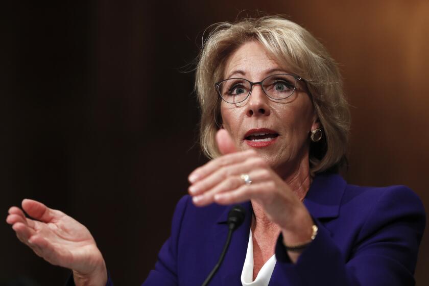 Education Secretary-designate Betsy DeVos testifies on Capitol Hill in Washington, Tuesday, Jan. 17, 2017, at her confirmation hearing before the Senate Health, Education, Labor and Pensions Committee. (AP Photo/Carolyn Kaster)