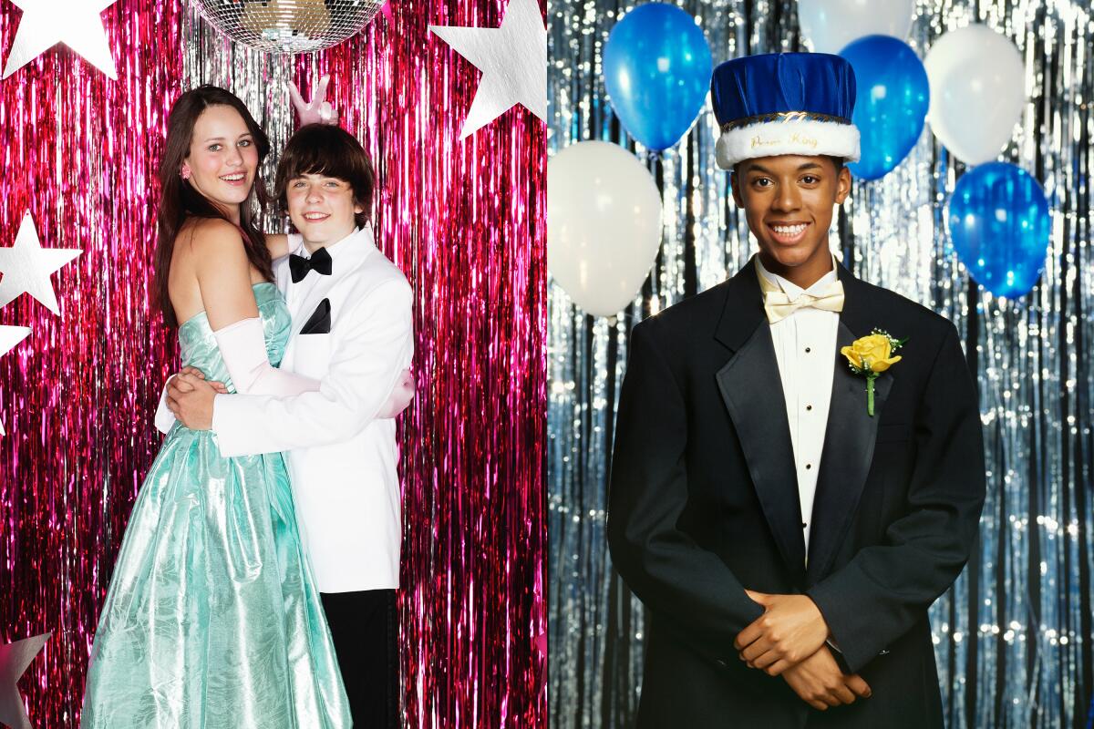 Students lining up in prom dresses