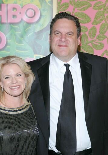 "Curb Your Enthusiasm" costar and producer Jeff Garlin arrives at the party with his guest.